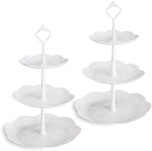 Plastic Cake Stand Party Tableware Party Food Server Display Set Dessert Stand Slate Serving Set (2 Round)