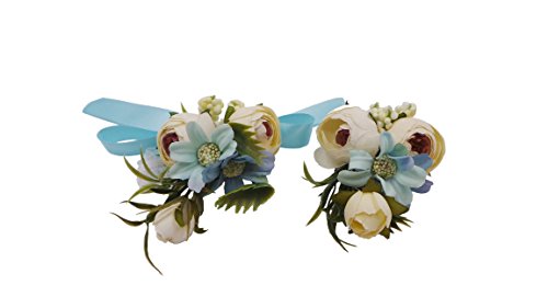 Abbie Home Wedding Wrist Corsage Brooch Boutonniere Set Party Prom Hand Flower Decor (8003-WB) - Thumbnail 6