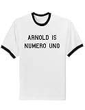 Arnold is Numero Uno Weightlifting Ringer T-shirt- Large - White/Black