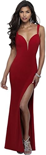 Alinafeng Women's V Neck Mermaid Long Slit Sexy Long Black Evening Dresses (8,Burgendy)