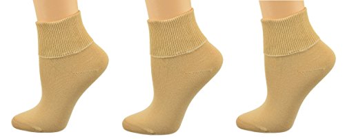 Sierra Socks Women's 3 Pair 100% Cotton Ankle Turn Cuff Seamless Toe (10, Khaki) - Thumbnail 3