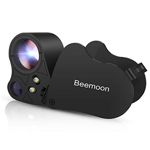 Beemoon 30 X 60X Illuminated Jewelry Magnifier Loupe for Gems Jewelry Rocks Stamps Coins Watches Antiques Models Photos