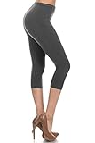 Leggings Depot Women's Popular Basic Capri Cropped REGULAR and PLUS Solid High Waist Leggings (Regular (Size 0-12), Charcoal Gray)
