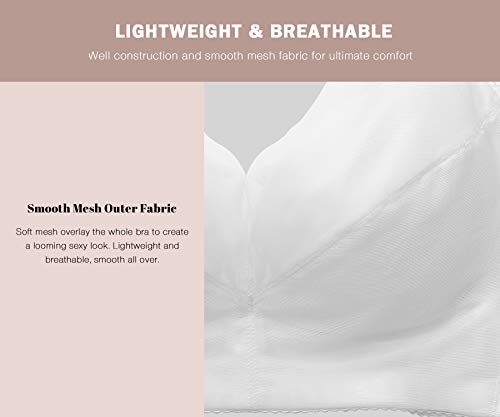 HANSCA Women's Push Up Wirefree Bra Lightly Padded Full Cup Cleavage Bra Plus Size Comfort (White, 34B) - Thumbnail 6
