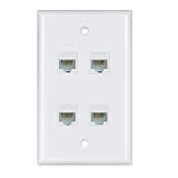 Ethernet Wall Plate 4 Port - Cat6 Ethernet Cable Wall Plate Female to Female - White