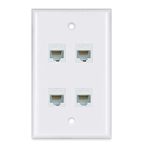 Ethernet Wall Plate 4 Port - Cat6 Ethernet Cable Wall Plate Female to Female - White