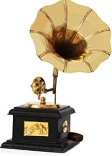 Simran Handicrafts OBBI Handmade Vintage Gramophone Brass Canon Showpiece Collectible only for Home Decor- Music Decorative (Black, Gold, Medium)