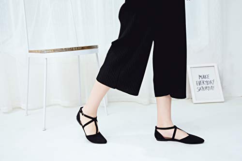 Mila Lady Laurel Womens Pointed Toe Ankle Strap T-Strap D'Orsay Dress Flats Shoes,BLACK11