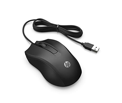 HP Maus 100 kabelgebunden – Optische USB-Maus mit 1600 DPI, 3 Tasten, beidhaendiges ergonomisches Design, Plug & Play, fuer PC, Laptop, Windows, macOS – Schwarz