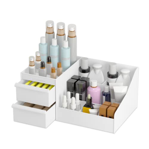 AmoVee Makeup Organizer, White Skincare Organizers on Countertop