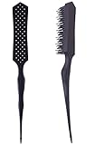2pcs Detangling Brush Hairstyles Teasing Comb for Volume Hair, Rattail Comb Backcombing Brush for Fine Thin Hair - Black