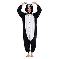 Beauty Shine Unisex Adult Animal Black Cat Costume Halloween Cosplay Pajamas (S, Black Cat)