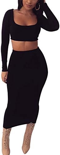 GOKATOSAU Womens Sexy Long Sleeve Dresses, 2 Piece Outfit Bodycon Club Midi Dress