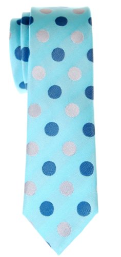 Retreez Two-Color Polka Dots Woven Microfiber Skinny Tie - Light Blue with Blue and Grey Polka Dots