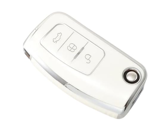 StyleC Car Key Cover Case compatible with Ford Fiesta Kuga Mondeo Focus Zetec 3 Button Remote (White SIlver)