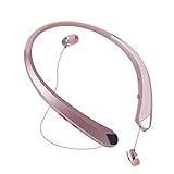 Bluetooth Headphones, Wireless Neckband Earbuds Retractable Headset Stereo Sweat-Proof Sports Earphones with Mic for iPhone X/8/7/6, Android and Other Bluetooth Devices (Rose Gold)