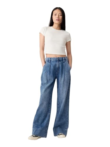 GAP Women's High Rise Wide Leg Pants, Medium Wash, 26 Regular