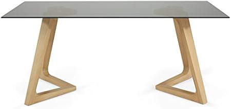 Seville Fixed Dining Table 1800mm With Tempered Glass Top And Angled Wooden Legs Smoked Glass Oak Legs Amazon Co Uk Kitchen Home