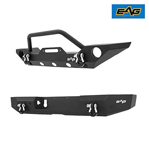 EAG Steel Front Bumper with Winch Plate and Full Width Rear Bumper with Parking Sensor Bracket