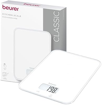 KS 19 Pure White bilancia da cucina digitale, capacità fino a 5 kg (suddivisione precisa al grammo), bilancia domestica con sensore touch, bilancia per alimenti incl. batterie, bianco