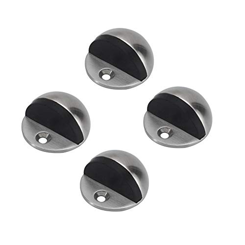 Solid Compact Door Stopper with Width 4mm Rubber Bumper,Half Moon Oval Stainless Steel Floor Door Stop (4 Pcs)