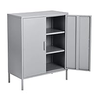 HouseinBox Double Door Locker Modern Style Metal Cabinet with 3 Shelves for Living Room, Bedroom and Office Grey