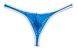 Jaxu Men's Bordered Mesh Striped Thong Underwear Blue Large