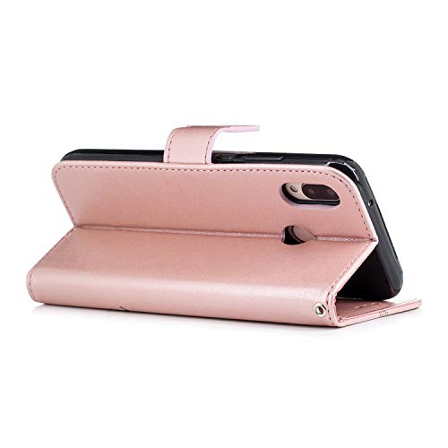 Glitter Leather Case for Huawei P20 Lite,Wallet Flip Cover for Huawei P20 Lite,Herzzer Stylish Elegant Rose Gold Diamond Butterfly Print with 3D Crystal Flower Magnetic Stand Case - Thumbnail 4