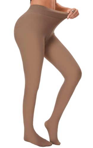 Gueop Thermo Strumpfhose Damen Winter Gefütterte Strumpfhose Damen Thermo Leggings Damen Mit Fleece Bauchweg Warme Gefälschte Durchscheinend Thermostrumpfhosen Dicke Plüsch Braune Strumpfhosen