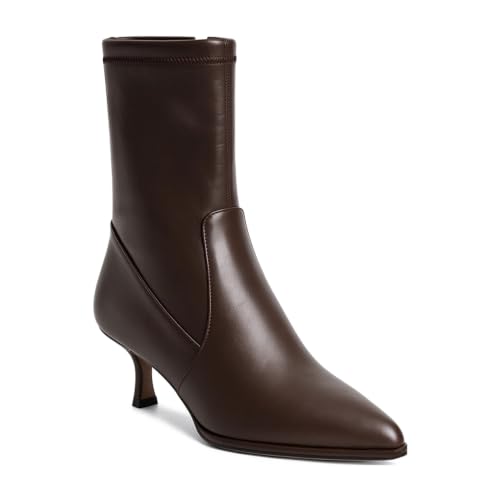 Women's Brown Pointed Toe Kitten Heel Ankle Boots at Amazon