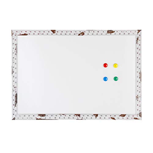 Magnetic Dry Erase Board - 4 THOUGHT 48x36 Inches Whiteboard, Wall-Mounted Magnetic Dry Erase Memo Bulletin Board with Vintage White Wooden Ruler Frame for Home Office Kitchen, 4 Magnets Included