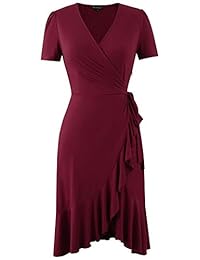 BOKALY - Vestido de cóctel para mujer, estilo vintage, con volantes, cuello en V