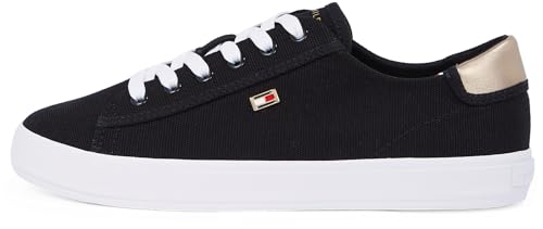 Baskets Vulcanisées Femme Canvas Lace Up Élégantes, Noir (Black), 37