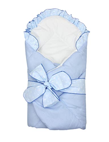 TupTam Baby Swaddle Blanket Padded Wrap with Deco Bow, Blue, 70 x 70 cm