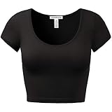Women's Basic Scoop Neck Crop Top - Short Sleeve, Stretchy Cotton - Hot Pink & Other Colors - View #8