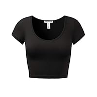 Women's Cotton Basic Scoop Neck Crop Top Short Sleeve Tops