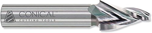 Conical Tool Company T-202 20.0° HSS Tapered End Mill - 3 Flute x 1/8'' Tip x 0.4890'' Large Diameter x 3/8'' Shank x 1/2'' Length of Cut x 2 1/2'' Overall Length
