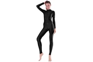 Bciopll Adult Spandex Unitard Bodysuit Full Body Long Sleeve for Women Turtleneck Zentai Front Zipper Ballet Latin Dance Wear