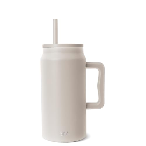Simple Modern Thermobecher mit Strohhalm und Griff | Großer Isolierter Edelstahl-Wasserkrug | Geschenke für Frauen und Männer | Trek | 1480ml | Almond Birch