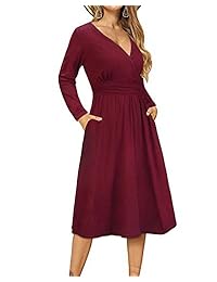 Vestido informal de manga larga con cuello en V y manga larga con cuello en V de STYLEWORD para mujer