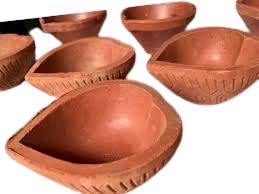 Jugaad Jn Diwali/Puja Hand Made Clay lamp-Deepak (Diyas)-Set Medium Size (5cm) with Diya Batti (Pack of 21)