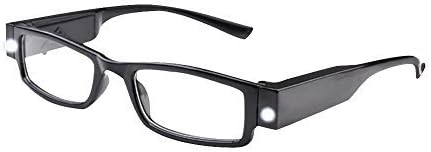 Kanical Universal Black Illuminated Led Reading Glasses Rectangular Presbyopic Glasses Plastic Frame with Led Light Lamp for Unisex Old Woman Man, Diopter +1.0