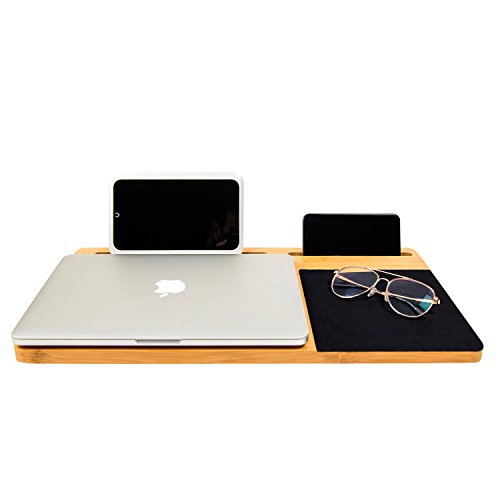 BOOKAHOLIC Lap Desk with BONUS Laptop Accessories Cotton Bag| Double-sided Enhanced Organic Bamboo Lap Tray with Built-in Fabric Covered Mouse Pad For 11",13",15" Laptops| Computer,Tablet, Phone Stand