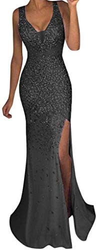 Wintialy 2018 Women Sequin Prom Party Ball Gown Sexy Gold Evening Bridesmaid V Neck Long Dress