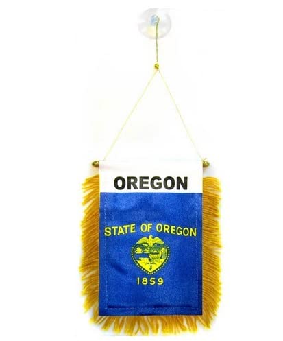 AZ FLAG - Oregon Mini Banner - 6'' x 4'' - 100% Polyester US state of Oregon Small Pennant for Car - Double-sided Flag with Suction Cup Hanger