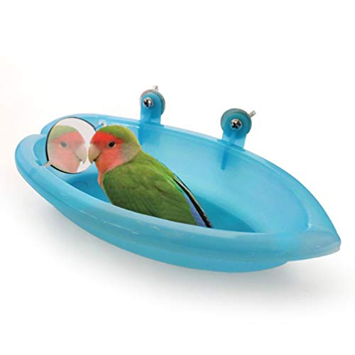 Bird Bath with Mirror Toy for Pet Small Medium Parrot Parakeet Cockatiel Conure Budgie Lovebird Finch Canary African Grey Cockatoo Amazon Cage Shower Bathing Tub Food Feeder Bowl