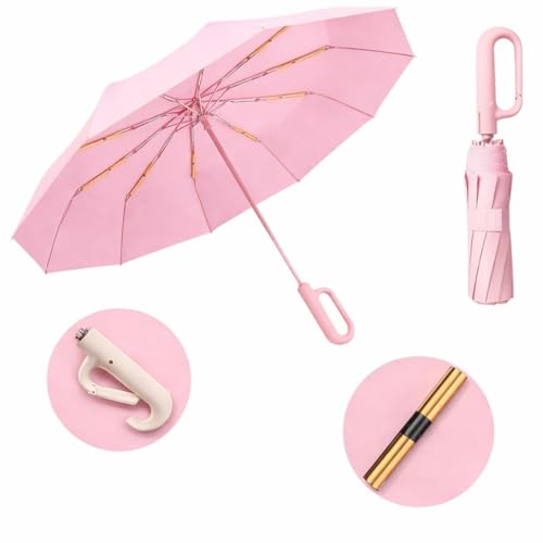 Guarda-Chuva Premium Botão Automático Abre e Fecha Varetas Reforçadas Proteção Solar UV Blackout Resistente ao Vento Compacto Dobrável Sombrinha Portátil Mochila Bolsa Mala Fivela de Anel
