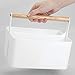 mDesign Plastic Portable Shower Caddy Divided Basket Bin Storage Organizer with Bamboo Handle for Bathroom, Dorm, Shelf & Cabinet Holds Shampoo, Conditioner - Aura Collection, White/Natural
