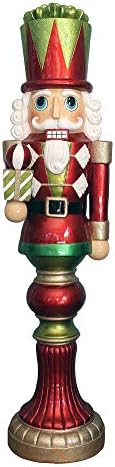 Fraser Hill Farm FFRS048-NC0-RD1 Indoor/Outdoor Oversized Christmas, 4-Ft. Candy-Look Nutcracker Greeter Holding Gift in Red Holiday Decoration, Color 1