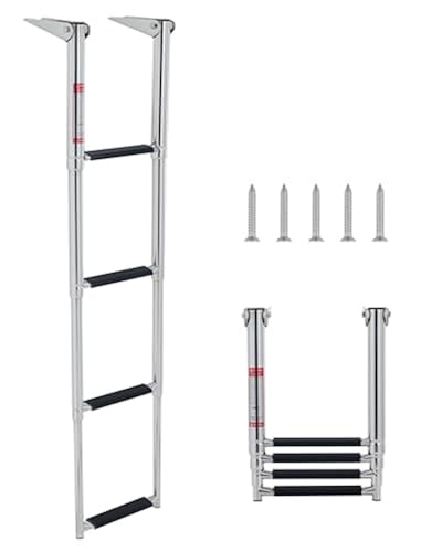 Costway 4-Step Telescoping Boat Ladder - 304 Stainless Steel Folding Yacht Ladder